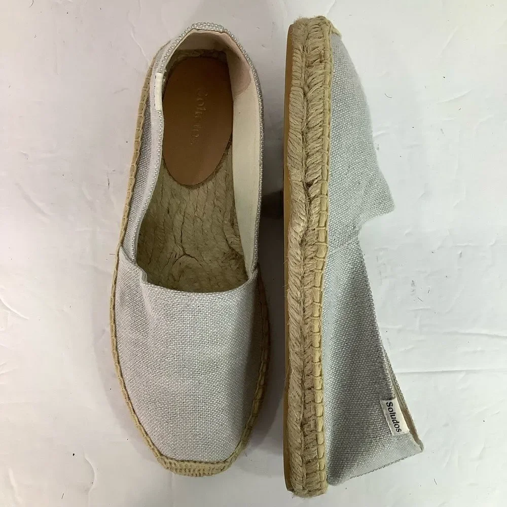 Soludos Almond Toe Platform Espadrille Slip On Gray Textile Canvas Women Sz 8.5